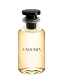 Valloria Bliss luxury eau de parfum bottle featuring warm golden liquid and minimalist black branding on a white background.
