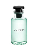 Valloria Kaptaan luxury eau de parfum bottle featuring fresh green liquid and minimalist black branding on a white background.